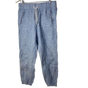 Athleta Womens Pants Cabo Blue Linen Jogger Casual Beach Pockets Size 8